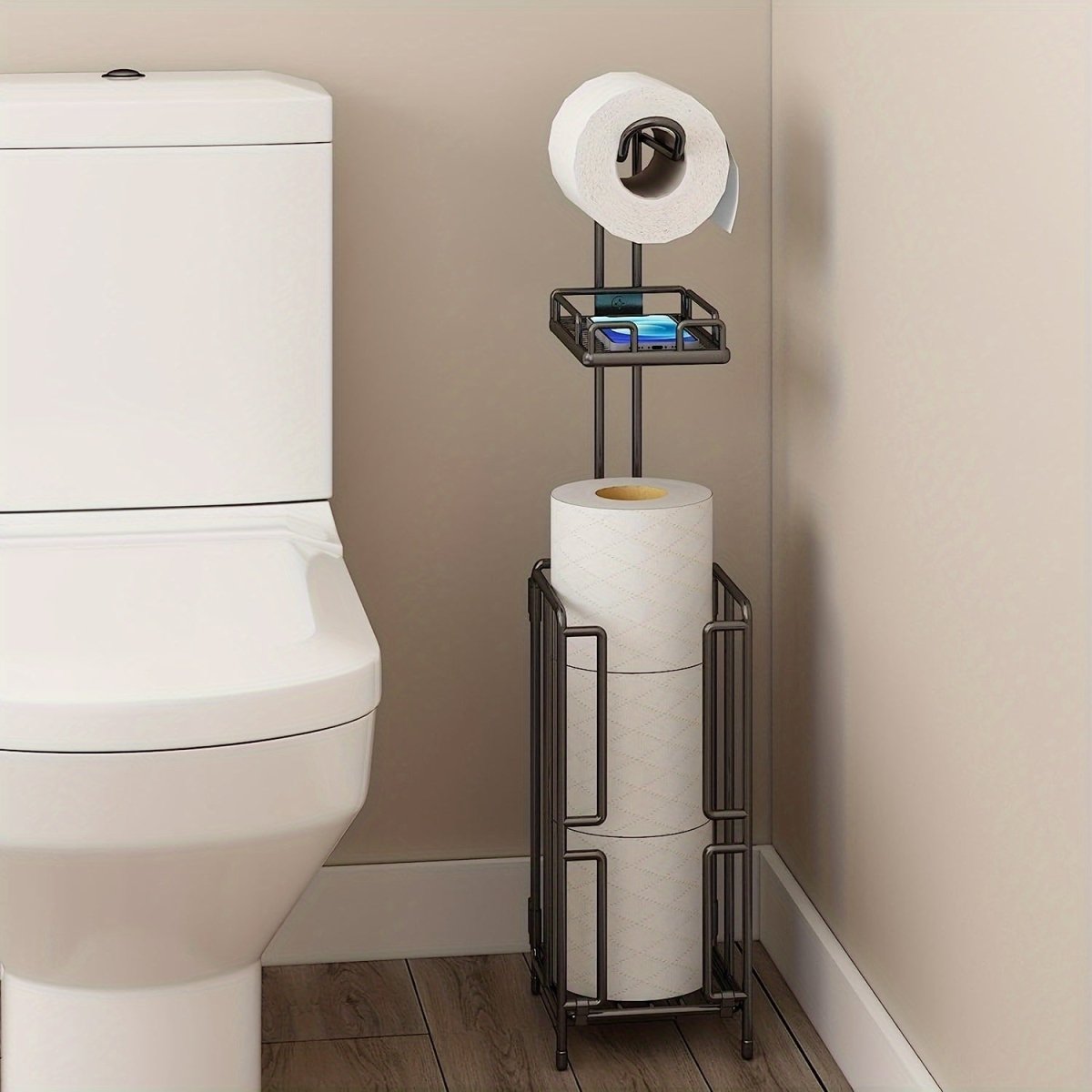 Freestanding Toilet Paper Holder, Metal Trim Freestanding Toilet Paper Roll Holder And Dispenser to Store 3 Extra Rolls Of Reserve Toilet Paper, Christmas - Buy That Thang