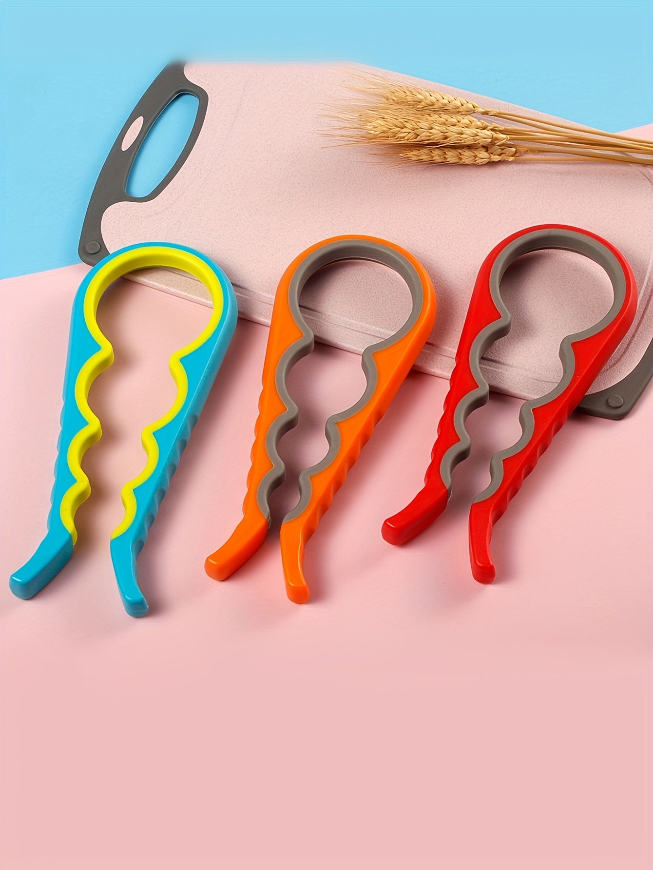 [4-in-1 Can Opener] 4-in-1 Anti-Slip Can Opener with Ergonomic Silicone Handle | Manual Kitchen Tool for Cans, Jars & Jam Lids | Durable Plastic, 4 Colors (Yellow, Blue, Orange, Red)