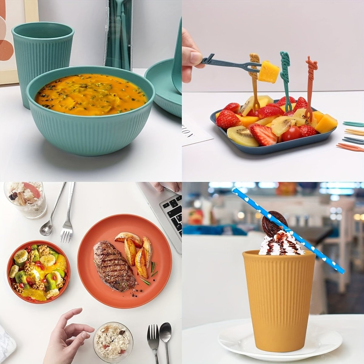 48pcs Dinnerware Sets, Unbreakable Plates And Bowls Sets, Reusable Dinnerware Sets for 4 People, Travel Camping Picnic Home Party Cutlery Set, Dishwasher Microwave Safe Dishes, Perfect for Thanksgiving - Buy That Thang