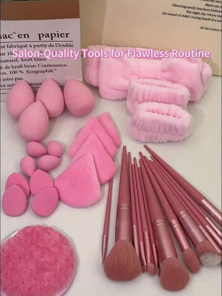 46pcs Makeup Brush And Sponge Set Professional Makeup Brush Set Triangle Foundation Puff Cleaning Foundation Puff Makeup Tool Set - Buy That Thang