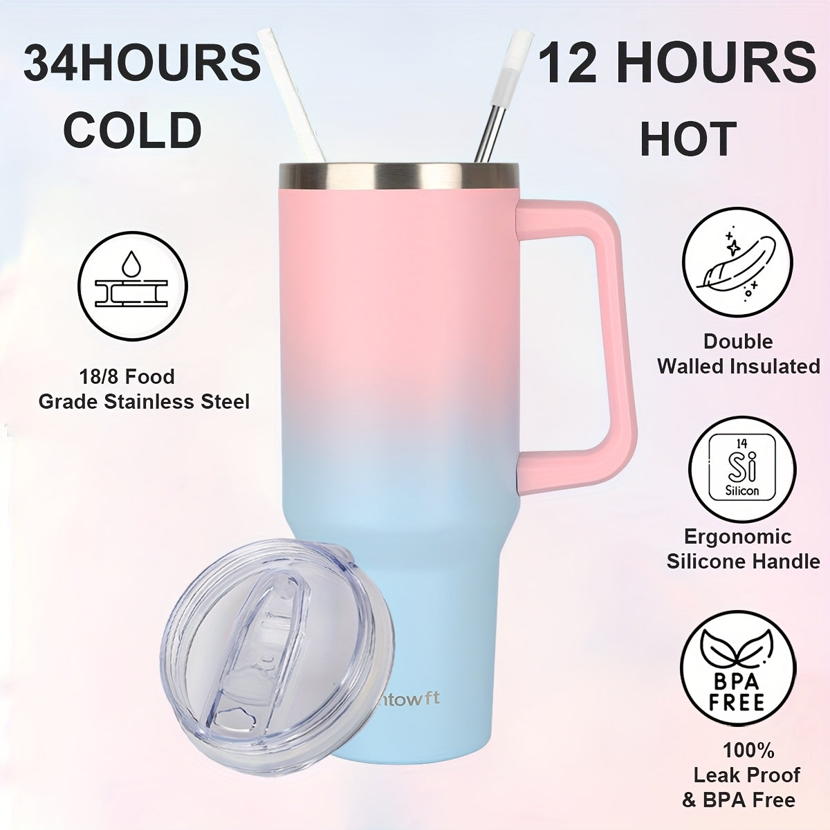 40 Oz Tumbler with Handle, Insulated Water Bottle Carrier Bag with Lid And Straw, Reusable Stainless Steel Vacuum Insulated Cup, Leak Proof Thermal Travel Coffee Mug Cup for Cold And Hot, Phone Pocket, Office Drinkwa