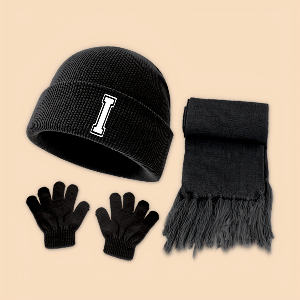 [Birthday/Christmas Gift] 3pcs Baby Alphabet Knit Hat, Scarf & Gloves Set - 26 Letters (A-Z) Warm Winter Outfit, Soft Knit Winter Wear for Boys & Girls, Birthday/Christmas Gift, Outdoor & School Cold-weather Essentials, Outdo