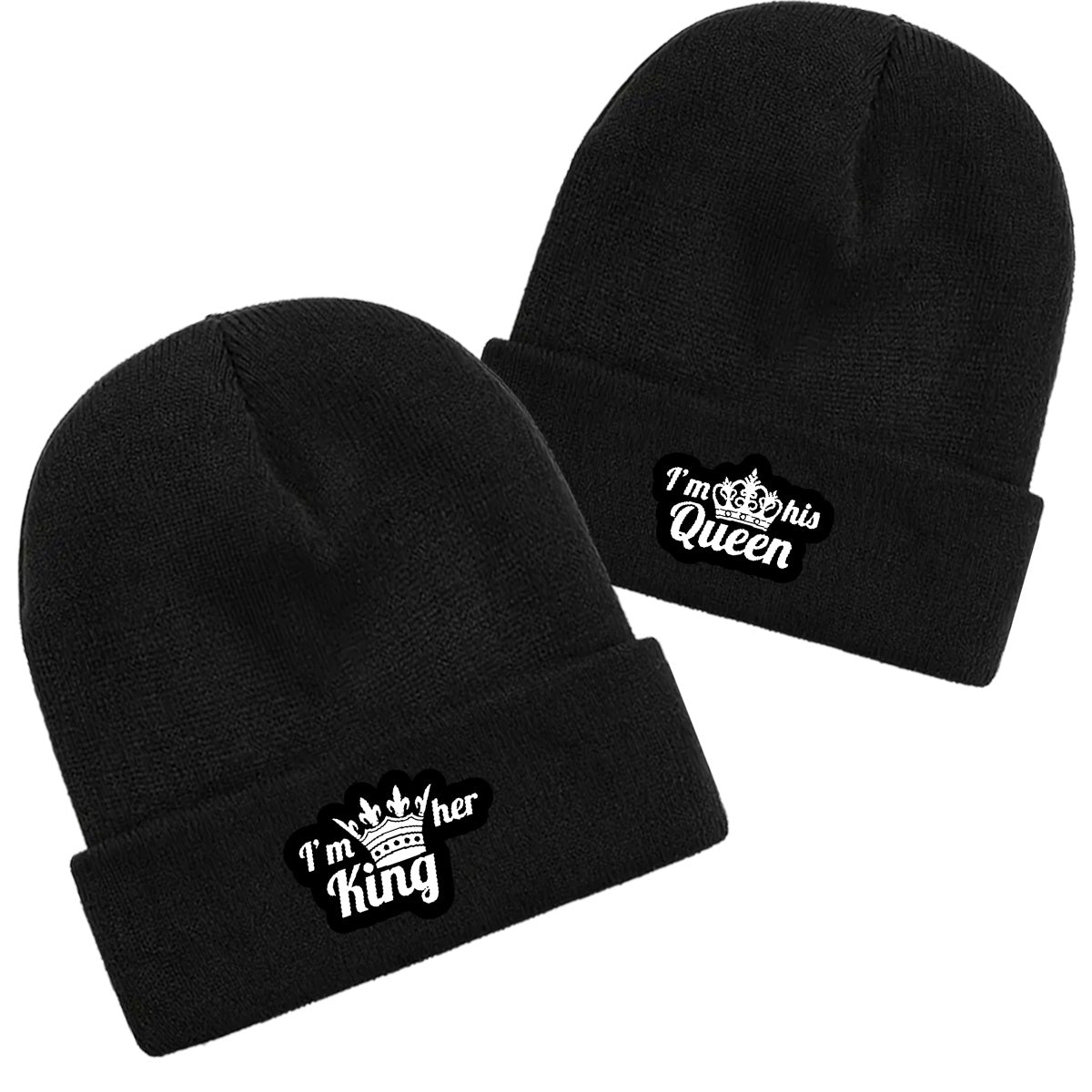 2pcs set Crown theme classic couple models men women warm winter cap creative printing cuff pom pom cap men women cap cuff thickened cap