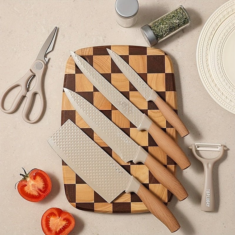6pcs Professional Kitchen Knife Set With Ergonomic Wooden Handles - Ideal For Home Cooking And Professional Chefs - Includes Gift Box Packaging - Suitable For Cutting Meat, Vegetables, Fruits, Bread, And More - Buy That Thang