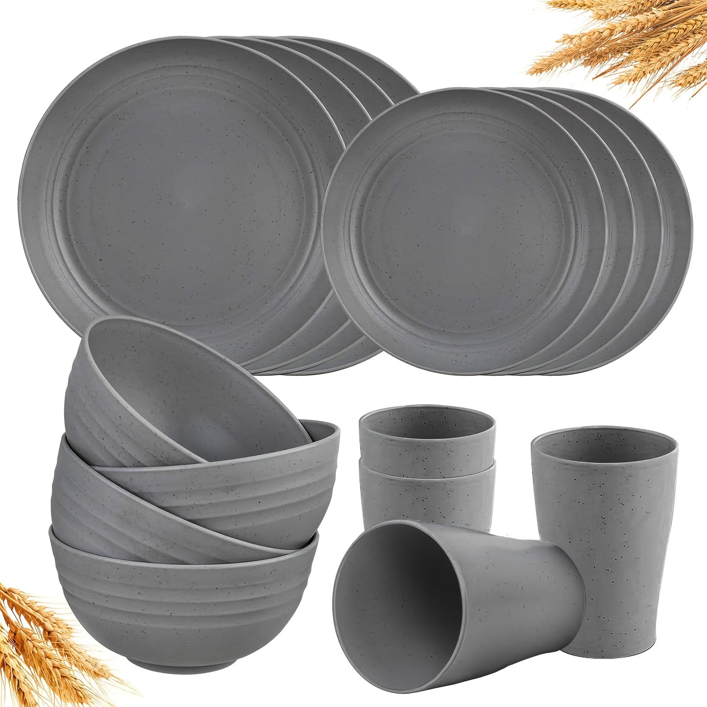 [Unbreakable Dinnerware Set] 32/17/16pcs Wheat Straw Dinnerware Set | Service For 8/4, Large Size Modern Dish Set-Plate/Dessert Plate/Bowl/Cup, Lightweight Tableware, Perfect For Camping, Gifts For Christmas/Halloween, Local
