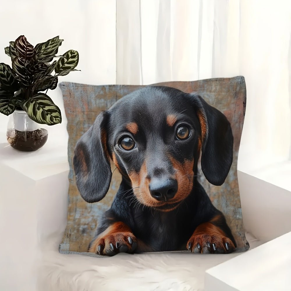 [1pc Dachshund Plush Pillow] Adorable Dachshund Plush Pillow 1pc - 18x18 Inch, Machine Washable, Zippered - Contemporary Style, Polyester, Perfect for Sofa & Bedroom Decor, Dachshund Decor - Buy That Thang
