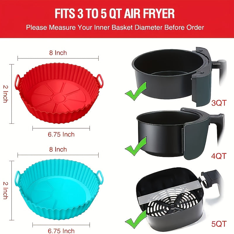 Two-piece Square/round Silicone Air Fryer Pad - 8-inch Reusable Air Fryer Accessory - Air Fryer Insert Suitable for 4 to 7 Quart Ovens And Microwave Ovens (red + Blue)