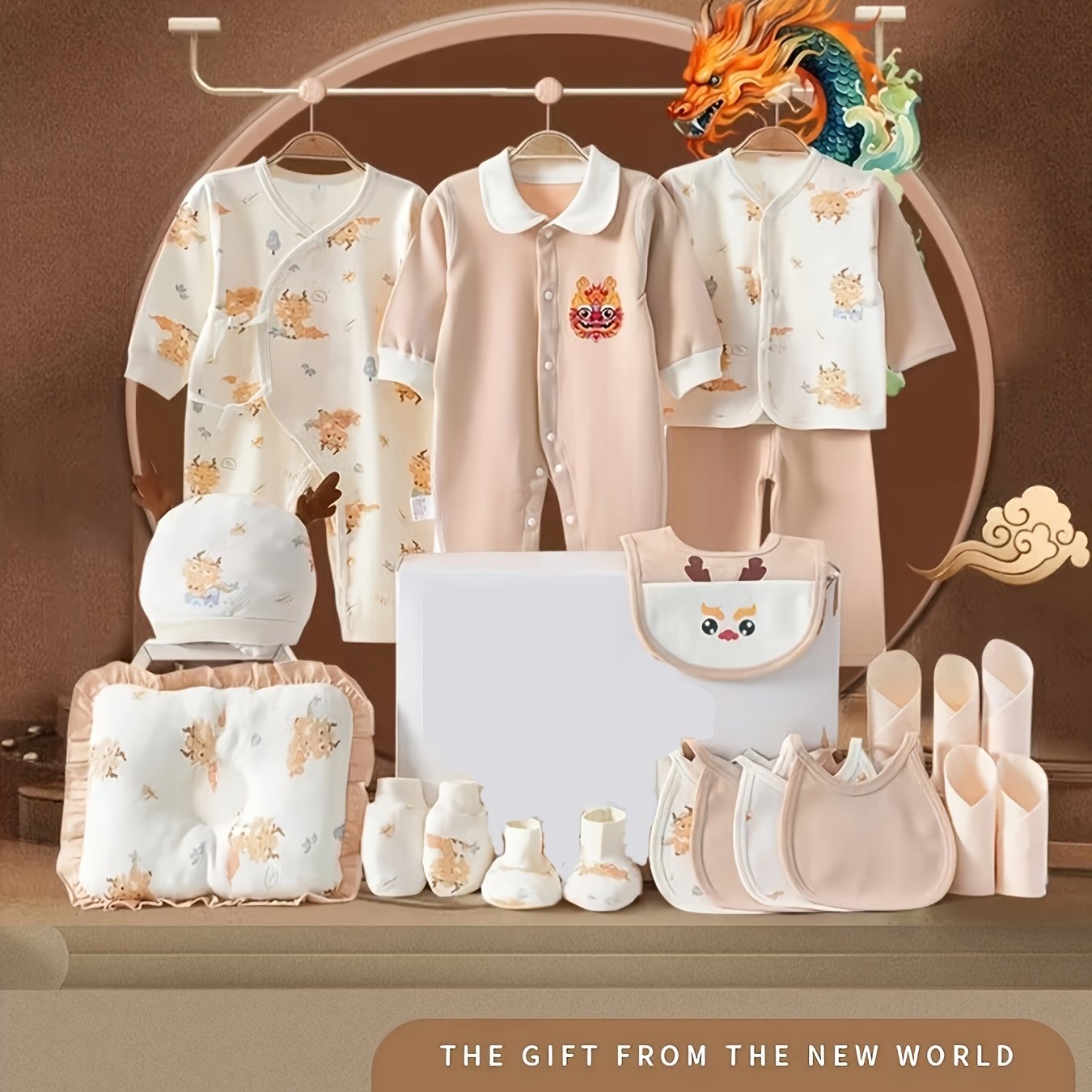 Baby Boy Clothes + Newborn Daily Necessities Complete 20 Set, 3 Sets Of Clothes + Hat + Bib + Pillow + Hand And Foot Covers + Bibs, Baby Full Moon Autumn Long Sleeve Suit Jumpsuit, Local Warehouse, Baby Shower Gifts, Newborn
