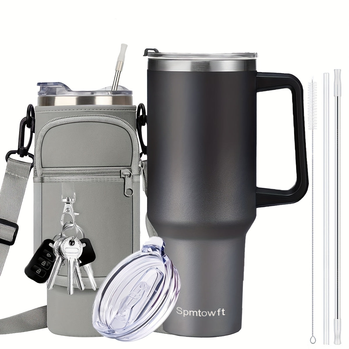 40 Oz Tumbler with Handle, Insulated Water Bottle Carrier Bag with Lid And Straw, Reusable Stainless Steel Vacuum Insulated Cup, Leak Proof Thermal Travel Coffee Mug Cup for Cold And Hot, Phone Pocket, Office Drinkwa