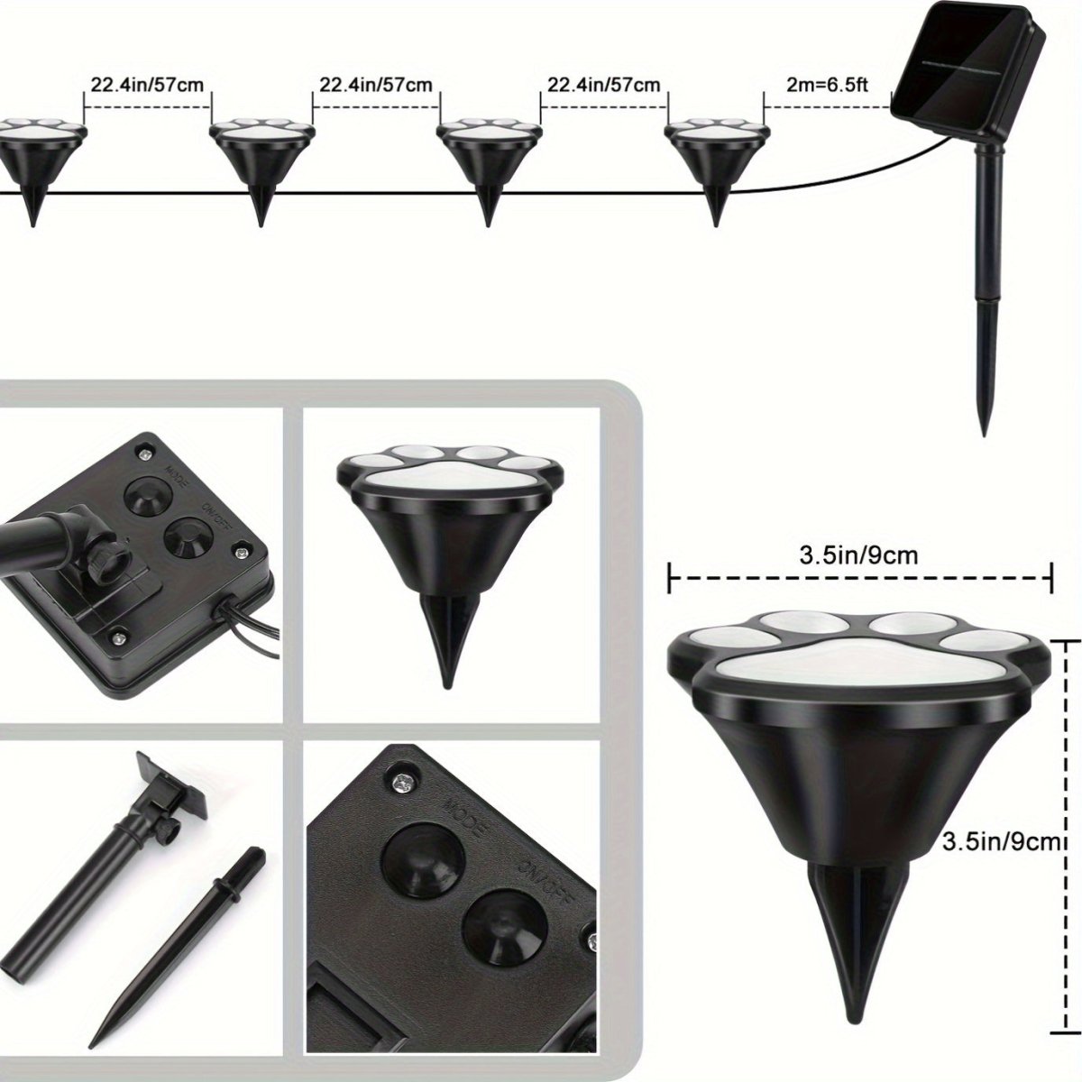 3pcs Solar LED Pet Paw Print Channel Lights - IP44 Outdoor Decorative Lights For Gardens, Lawns & Terraces - Pet - Safe (Cat & Dog Friendly) - Durable Plastic With Metal Veneer - Solar - Powered Outdoor Lights For Holiday Garden - Buy That Thang