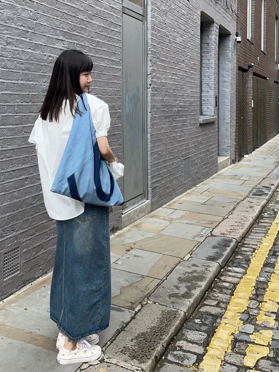 Ins Unisex Portable Tote Bag Adult Denim Cloth Bag Niche Design New Fashion Large Capacity Commuting Shoulder Bag - Buy That Thang