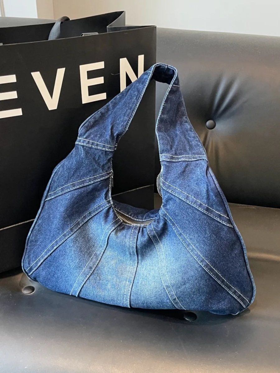 Crescent Shaped Denim Shoulder Bag - Buy That Thang