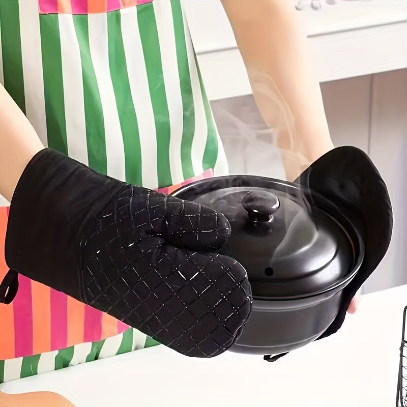 2pcs Silicone Oven Mitts And Pot Holder, Thickened Heat Resistant Gloves And Heat Insulation Pad, Non - Slip Oven Mitts for Baking, Cooking, Kitchen Supplies RV Kitchen Accessories, Rv Kitchen Utility, Solid Color Design, Prac - Buy That Thang