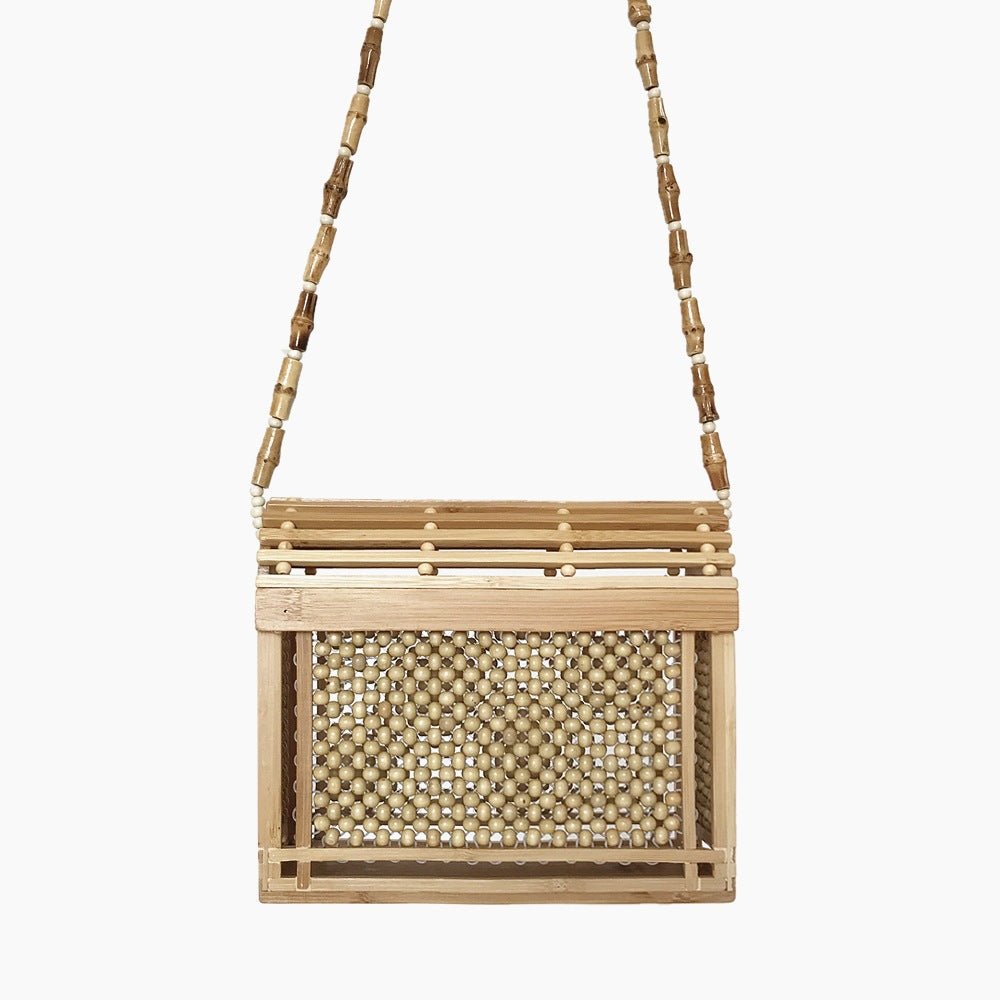 Square Bamboo Bag Summer Hollow Bamboo Beach Bag Fashion Messenger Bag Hand - woven Straw Shoulder Bag - Buy That Thang