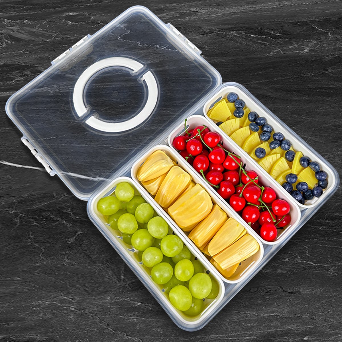 Fruit Storage Containers for Fridge Keep Fresh - Divided Serving Tray with Lid and Handle - Portable Picnic Parties Snackle Box Veggie Tray - Berry Candy Food Snack Organizer Travel, Compact Design, Easy to Clean, Leakproof C - Buy That Thang