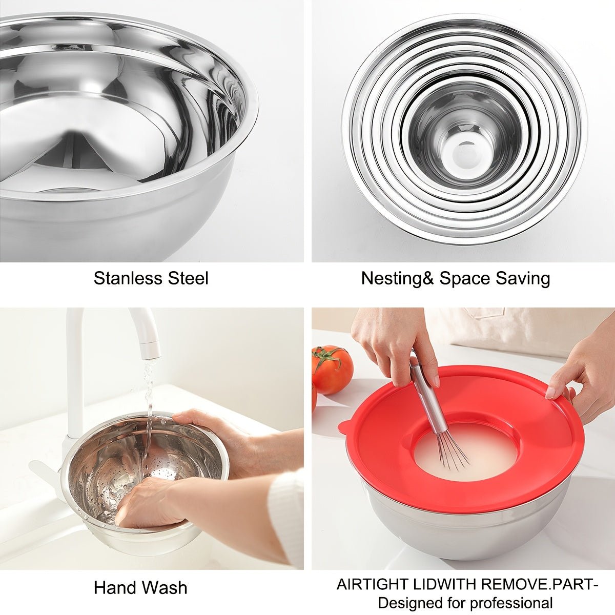 21pcs Mixing Bowls With Lids Set, Stainless Steel Mixing Bowls With 3 Grater Attachments, Size 4.5, 4, 3.5, 2.1, 1.5, 1.1, 0.7QT, Ideal For Kitchen Cooking Baking & Serving - Buy That Thang