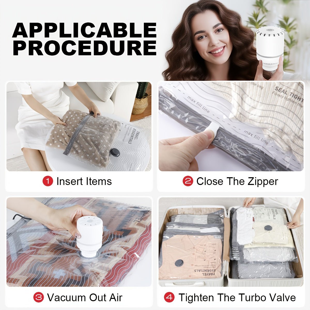 Electric Pump Set with 6/9/12/15 Travel Vacuum Storage Bags, Saving 75% of Space for Travel Packing, Designed in Three Sizes Specifically for Suitcases, Featuring an Upgraded Wide Opening for Easy Packing And Unpacking - Buy That Thang
