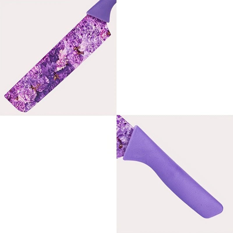 6pcs Jasmine Flower Pattern Kitchen Knife Set Colorful Printing, High Carbon Stainless Steel Blades, Ergonomic Handles, Sharp Meat Cleaver, Serrated Bread Knife, Precise Scissors, Peeler - Perfect Cooking Gifts for Women And - Buy That Thang