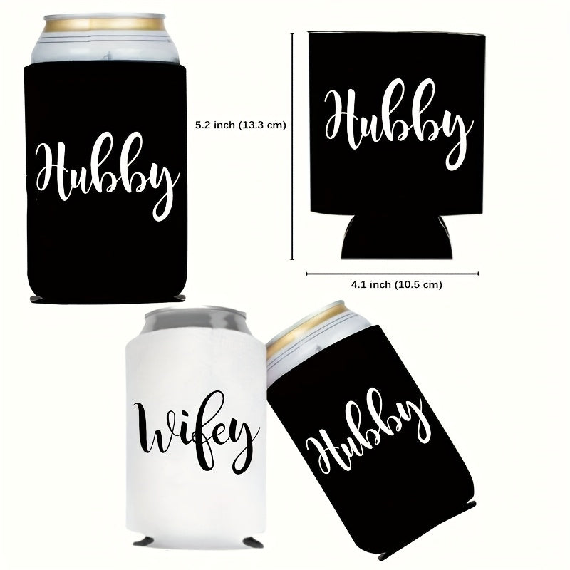 2pcs Hubby & Wifey Engraved Koozies - Reusable, Cans & Glassware Holders with "Hubby" & "Wifey" Design, Ideal for Weddings, Bachelor/Bachelorette Parties & More, Party Accessory | Personalized Koozies | Durable Koo