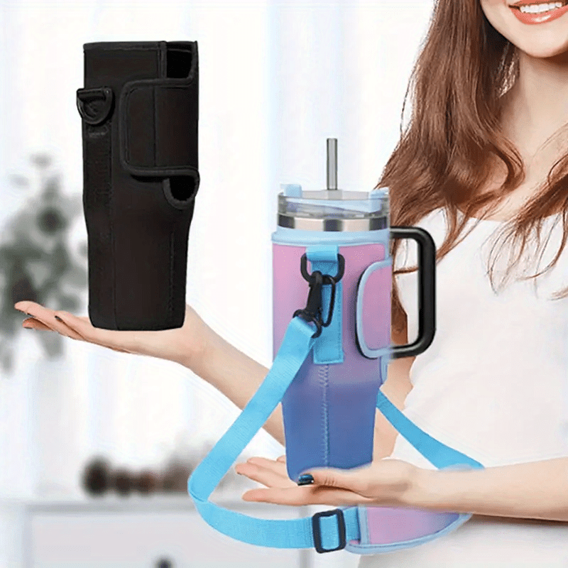 40oz Pink Insulated Travel Mug Holder with Adjustable Strap – Snug - Fit Design for Secure Carrying, Ideal for Gym, School, Dorm, and Camping, Mug Not Included, Gym Drinkware | Stylish Cup Holder | Secure Carry Strap - Buy That Thang