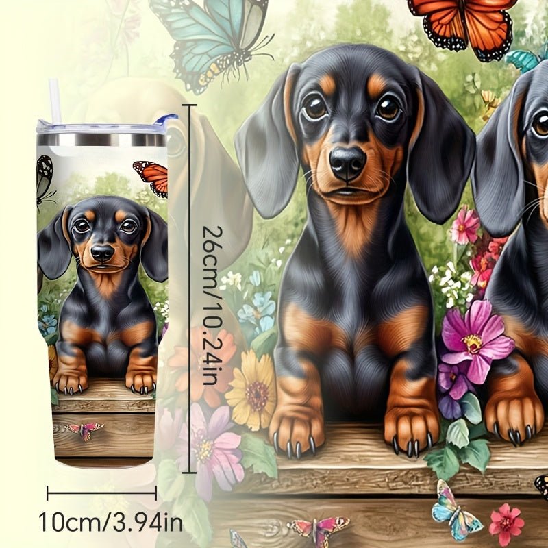 40oz Large Dachshund - Themed Vacuum Insulated Mug with Cute Dachshund Puppies & Bone Patterns, Leakproof Lid & Handle - Double - Wall Insulation for Hot/Cold Drinks, Travel Coffee Cup for Dog Lovers, Outdoor, Camping,, Gift, Cof - Buy That Thang