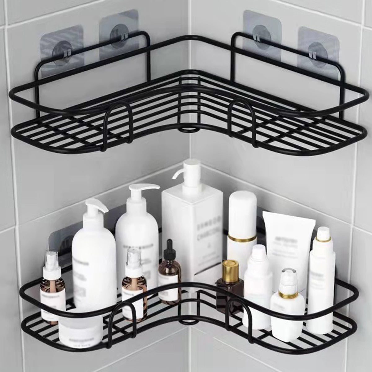 1pc Heavy - Duty Cast Iron Corner Shelf - No Drill Adhesive/Bolt - Wall - Mounted Angled Bath Shelf, Space - Saving Curved Shelves for Small Bathrooms, Installation (No Tools/Screws) Suitable for Bathrooms, Shelves - Buy That Thang