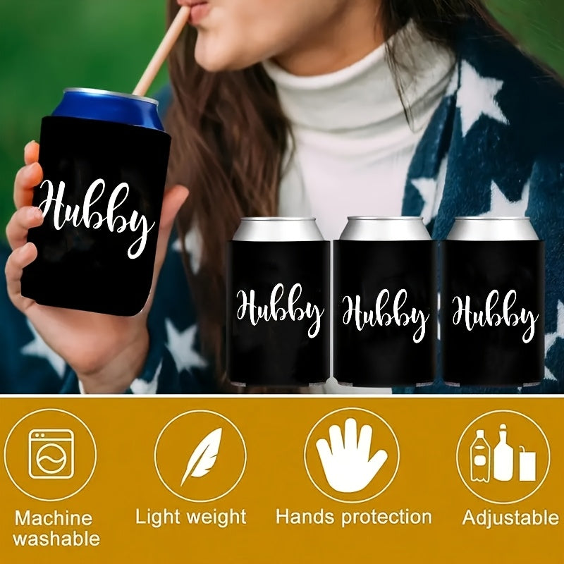 2pcs Hubby & Wifey Engraved Koozies - Reusable, Cans & Glassware Holders with "Hubby" & "Wifey" Design, Ideal for Weddings, Bachelor/Bachelorette Parties & More, Party Accessory | Personalized Koozies | Durable Koo