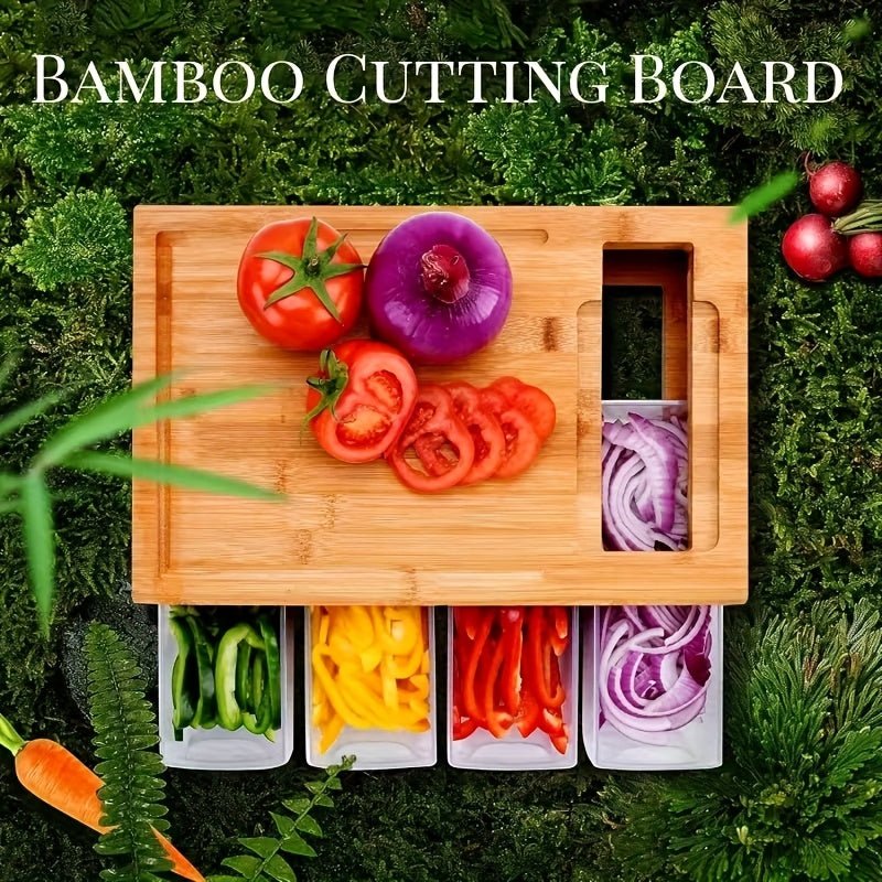 Bamboo Cutting Board Wooden Cutting Board with Food Container Storage Box Cheese Shredder and Juice Tank Suitable for Vegetables Cheese and Meat Type Wooden Cutting Board with Container Food Drop Area Carving Board with Easy - Buy That Thang