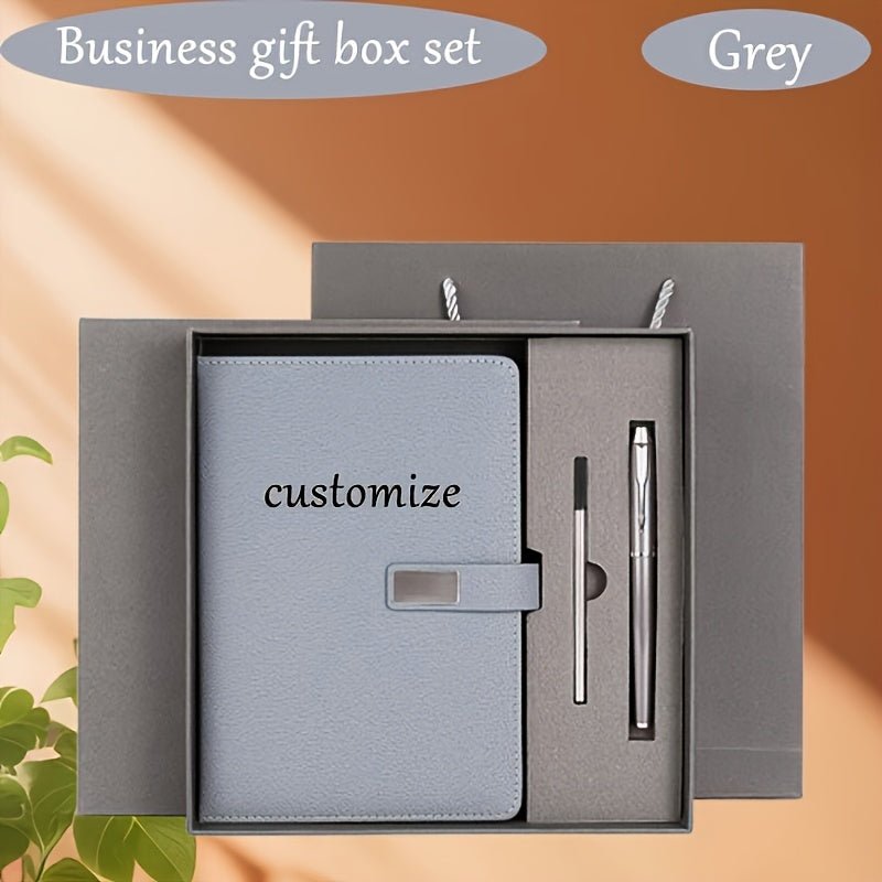 1set Customizable A5 Notebook Gift Set | Premium PU Leather Cover + Metal Pen + Refills | Perfect Gift - Buy That Thang