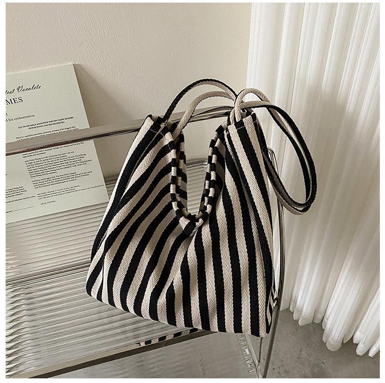 Simple Stripe Canvas Tote Bag for Women, Minimalist Ins Style, Bohemian Casual Fashion, Spring Summer Shopping Bag, Shoulder Handbag, Large Capacity - Buy That Thang