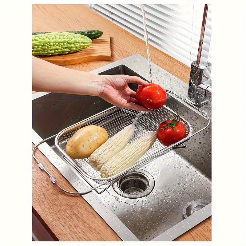 [Expandable Water Filter Basket] Stainless Steel Expandable Water Filter Basket - Large Adjustable & Foldable Design, Portable Telescopic Rack for Fruits Vegetables, Food - Safe Heavy - Duty Kitchen Essential (13.39x9.45 Inches), - Buy That Thang