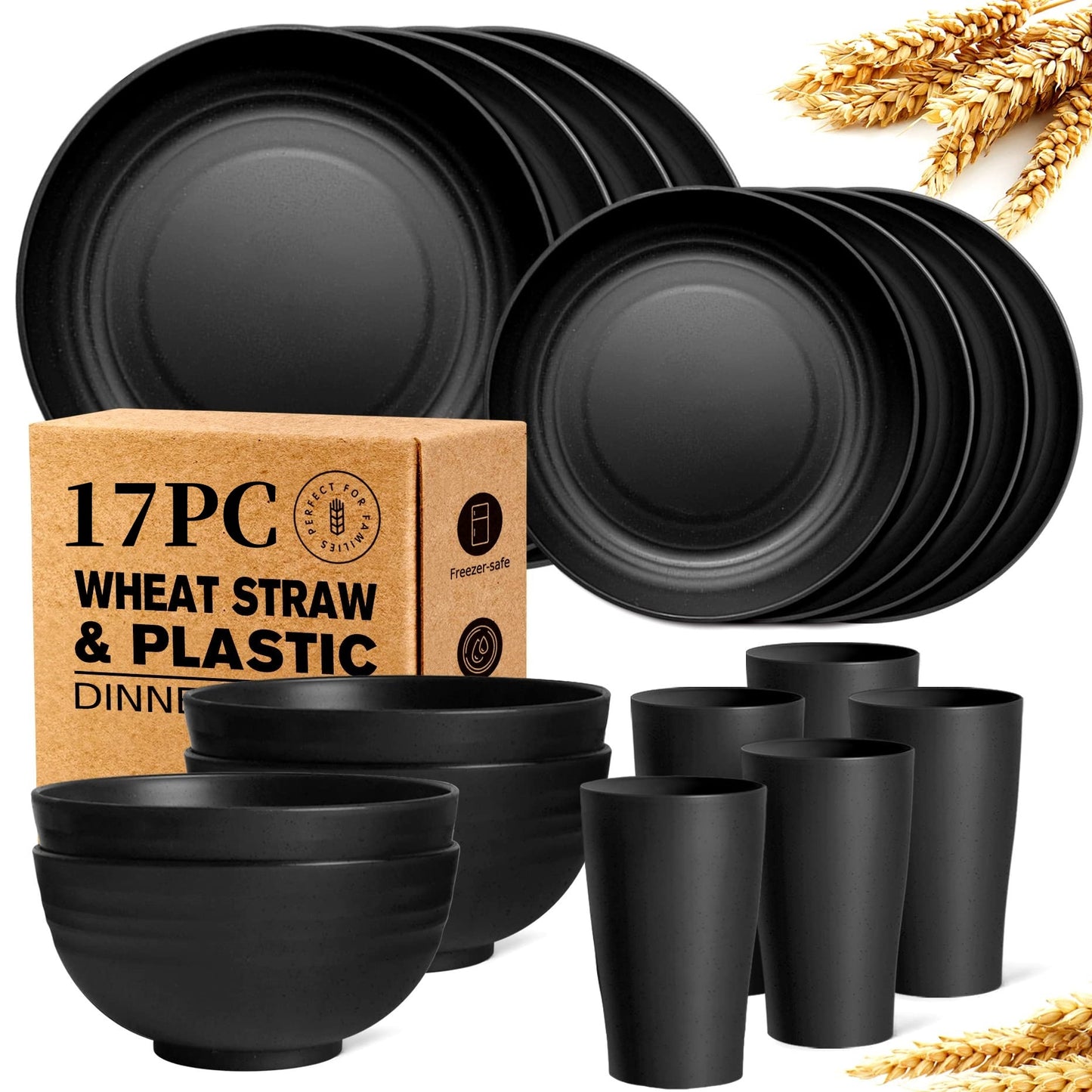 [Unbreakable Dinnerware Set] 32/17/16pcs Wheat Straw Dinnerware Set | Service For 8/4, Large Size Modern Dish Set-Plate/Dessert Plate/Bowl/Cup, Lightweight Tableware, Perfect For Camping, Gifts For Christmas/Halloween, Local