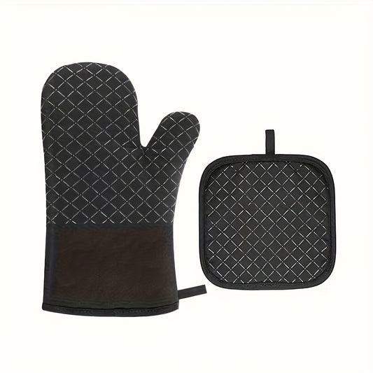 2pcs Silicone Oven Mitts And Pot Holder, Thickened Heat Resistant Gloves And Heat Insulation Pad, Non - Slip Oven Mitts for Baking, Cooking, Kitchen Supplies RV Kitchen Accessories, Rv Kitchen Utility, Solid Color Design, Prac - Buy That Thang
