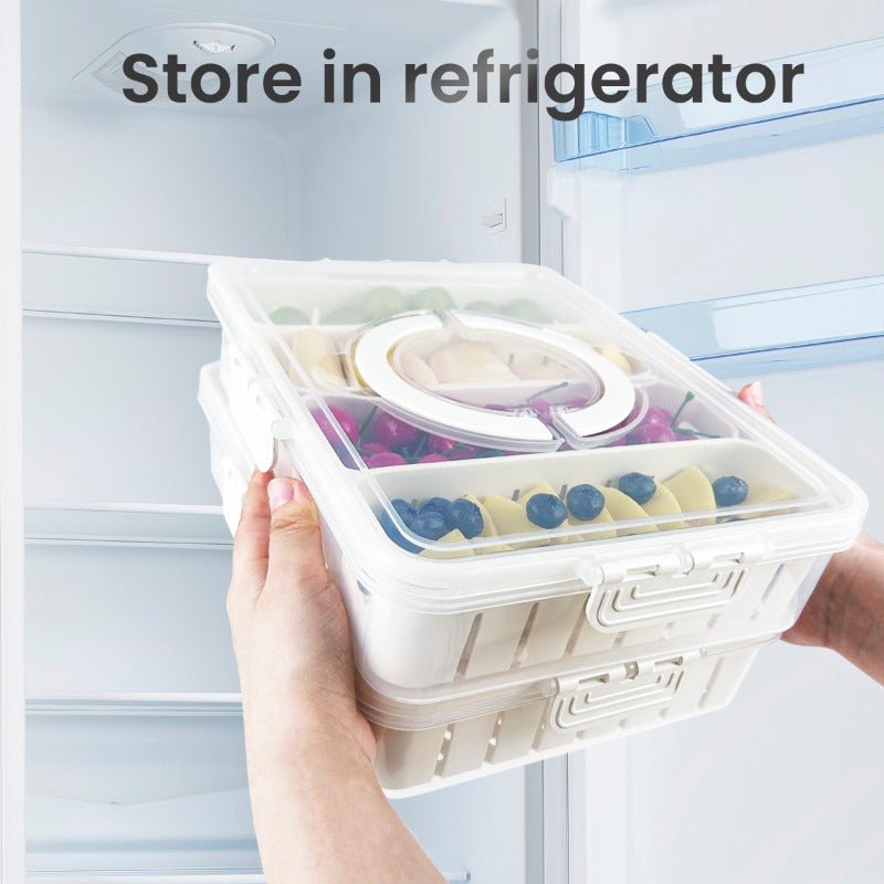 Fruit Storage Containers for Fridge Keep Fresh - Divided Serving Tray with Lid and Handle - Portable Picnic Parties Snackle Box Veggie Tray - Berry Candy Food Snack Organizer Travel, Compact Design, Easy to Clean, Leakproof C - Buy That Thang
