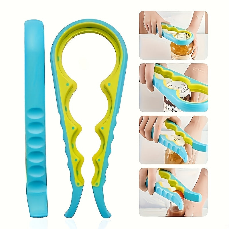 [4-in-1 Can Opener] 4-in-1 Anti-Slip Can Opener with Ergonomic Silicone Handle | Manual Kitchen Tool for Cans, Jars & Jam Lids | Durable Plastic, 4 Colors (Yellow, Blue, Orange, Red)