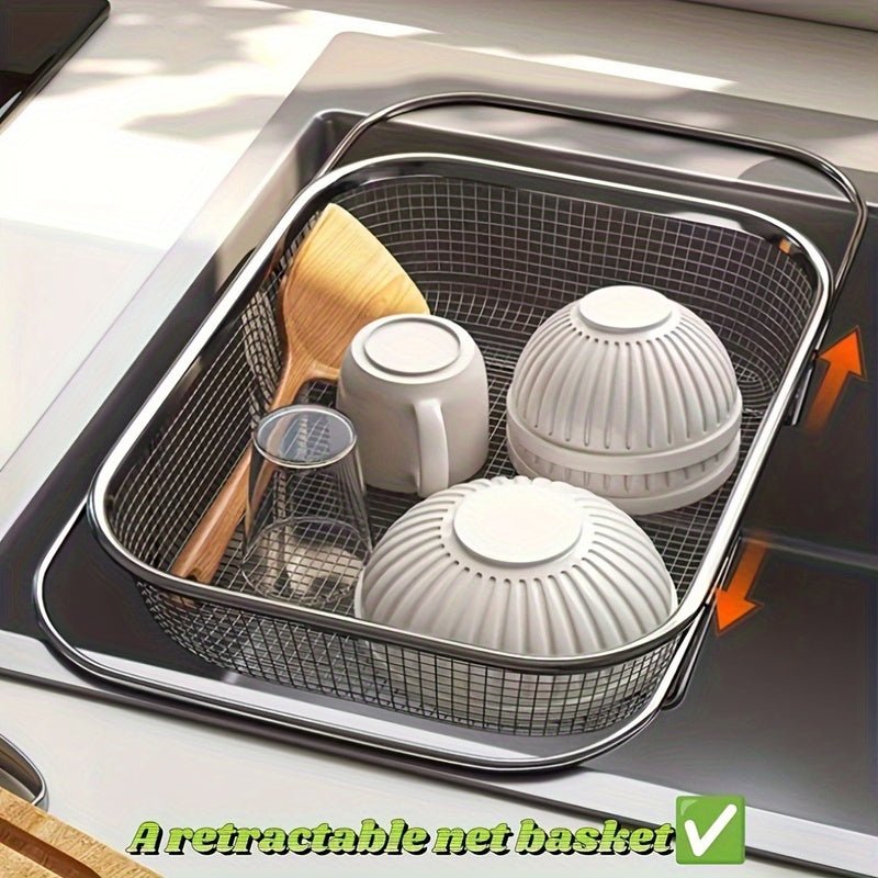 [Expandable Water Filter Basket] Stainless Steel Expandable Water Filter Basket - Large Adjustable & Foldable Design, Portable Telescopic Rack for Fruits Vegetables, Food - Safe Heavy - Duty Kitchen Essential (13.39x9.45 Inches), - Buy That Thang