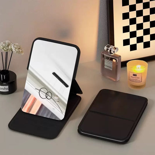 minimalist portable makeup mirror, dormitory desktop vanity mirror, folding travel makeup mirror, mini touch-up mirror.