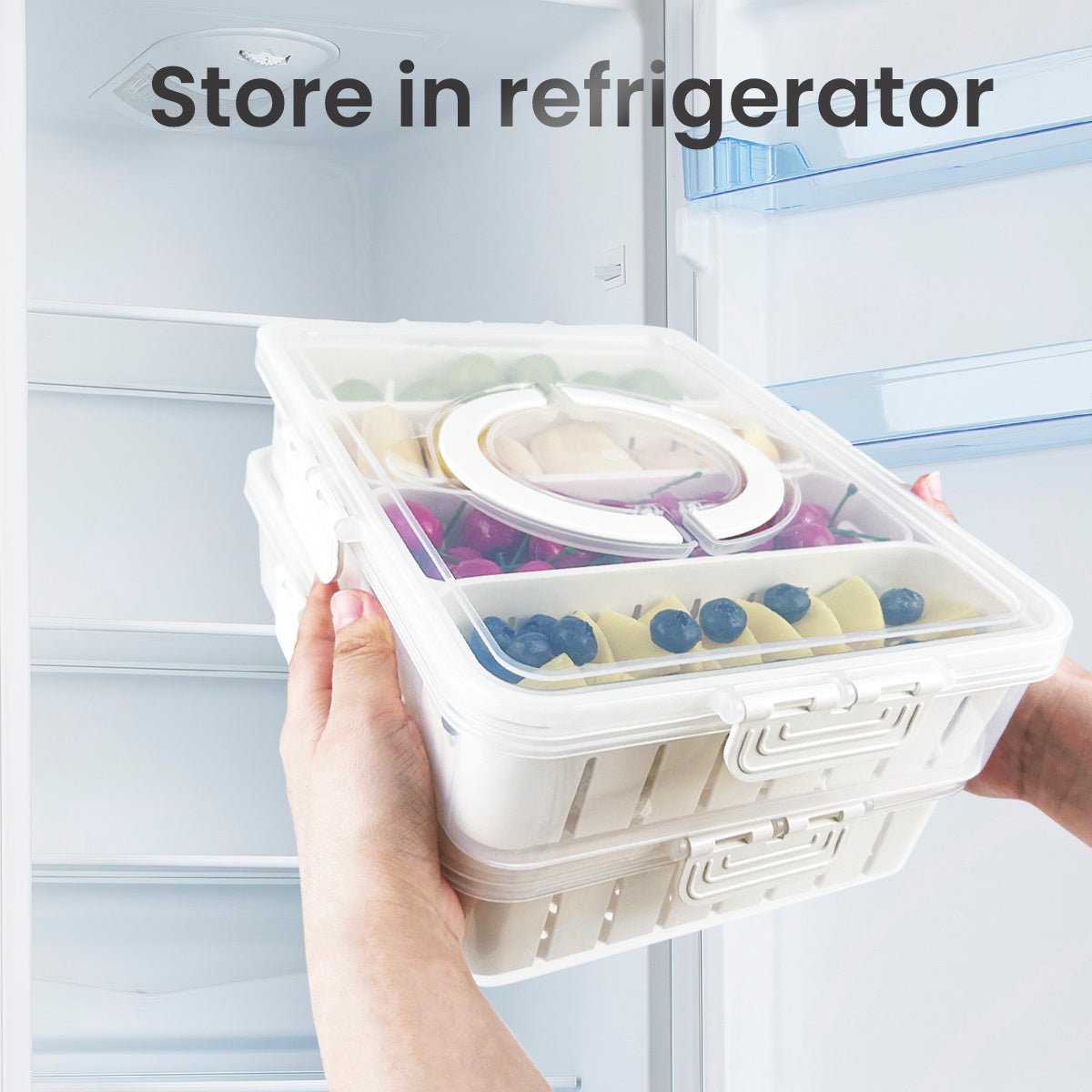 Fruit Storage Containers for Fridge Keep Fresh - Divided Serving Tray with Lid and Handle - Portable Picnic Parties Snackle Box Veggie Tray - Berry Candy Food Snack Organizer Travel, Compact Design, Easy to Clean, Leakproof C - Buy That Thang