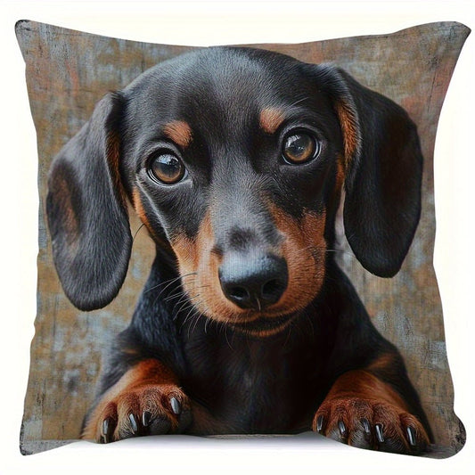 [1pc Dachshund Plush Pillow] Adorable Dachshund Plush Pillow 1pc - 18x18 Inch, Machine Washable, Zippered - Contemporary Style, Polyester, Perfect for Sofa & Bedroom Decor, Dachshund Decor - Buy That Thang