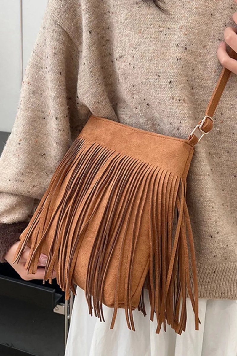 Suede Fringe Shoulder Bag - Buy That Thang