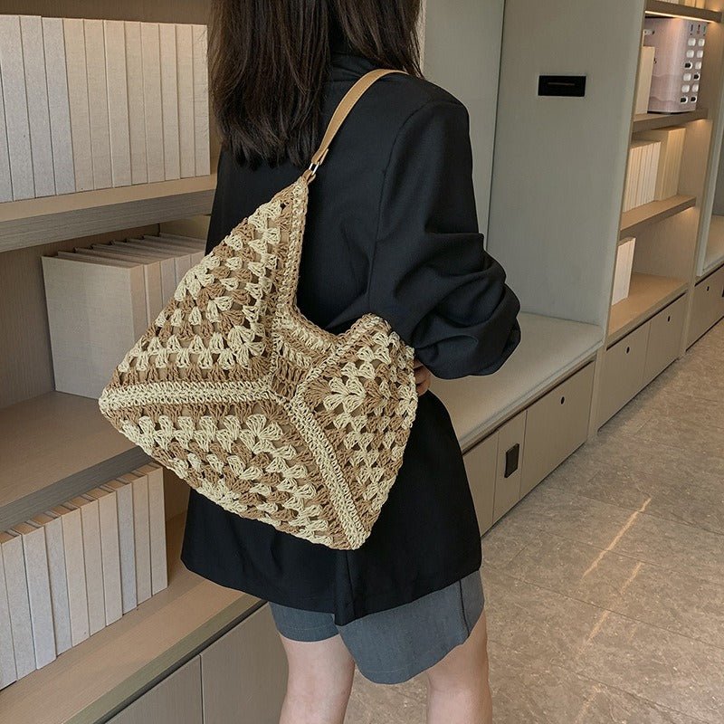 Large capacity woven bag, women's new fashionable single shoulder grass woven bag - Buy That Thang