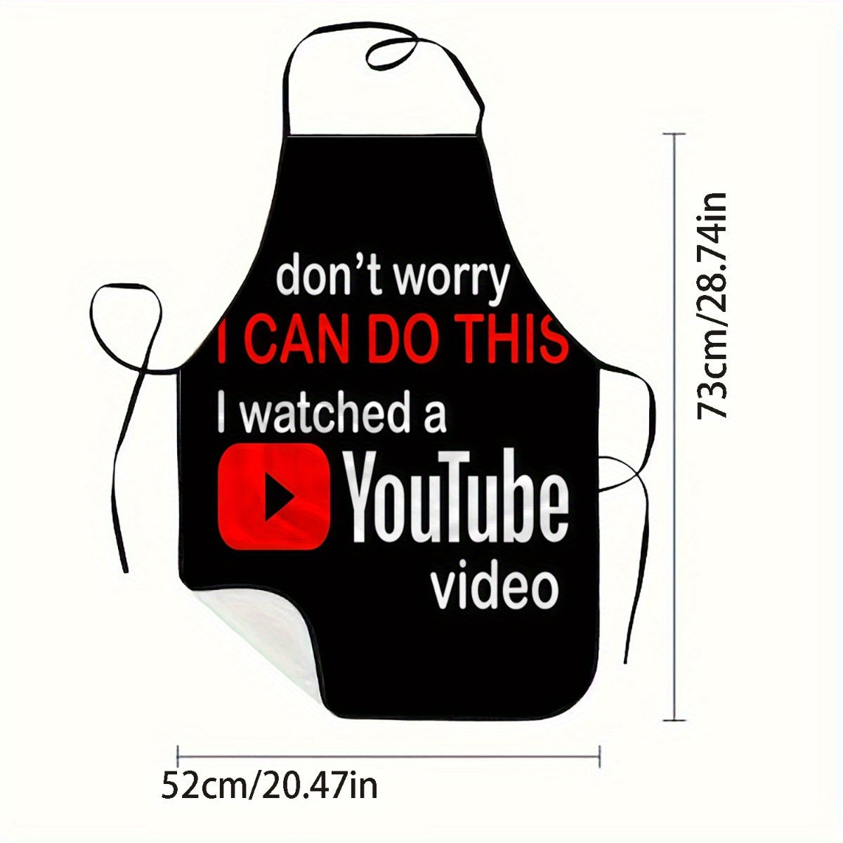 1pc Funny "Don't Worry, I Can Do This" YouTube-Inspired Polyester Apron for Cooking, Baking & Grilling - Black with Red Play Button Design, Adjustable Neck Strap, Perfect Kitchen Gift for Adults, Grilling Apron