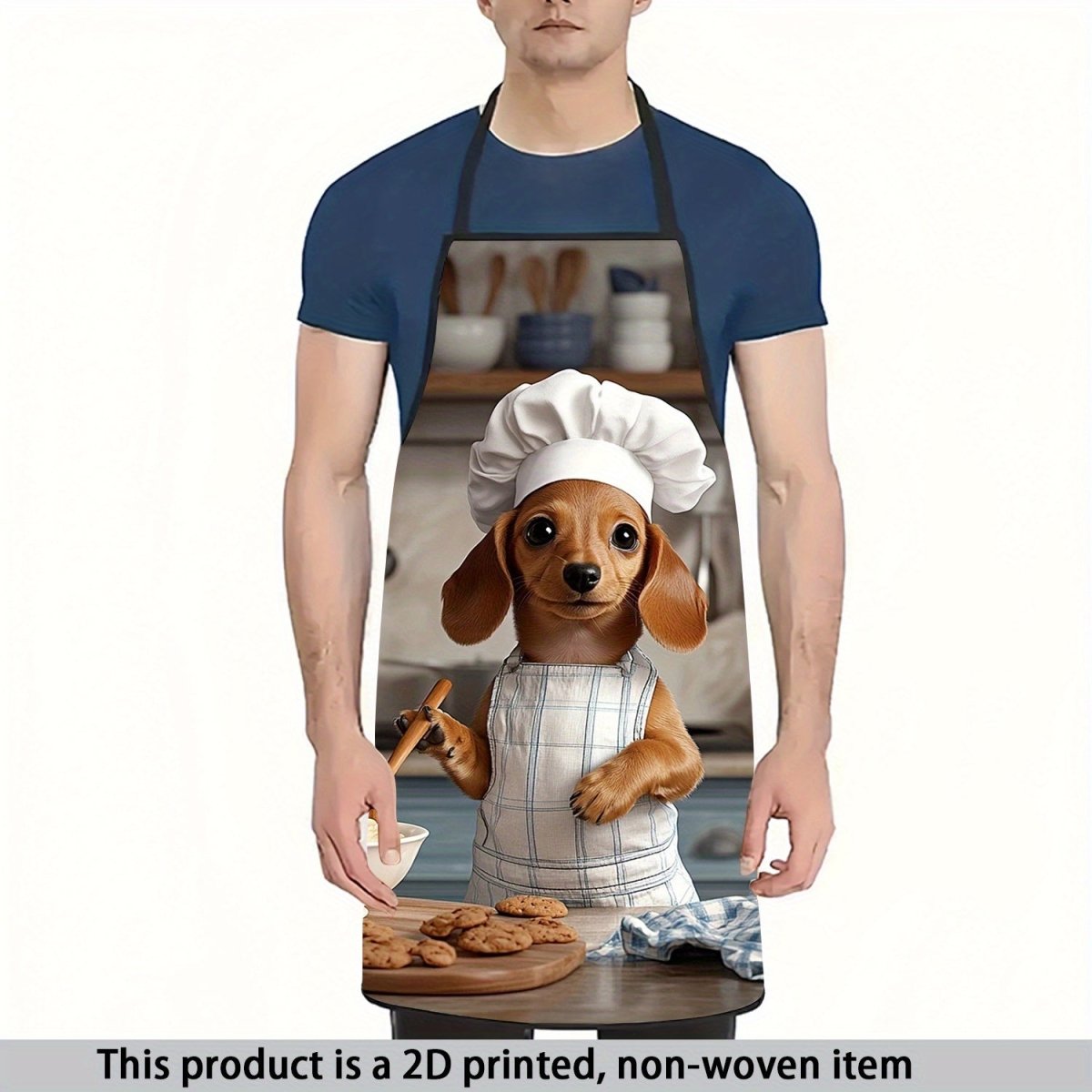 1pc Cute Dachshund Chef Apron - 2D Printed with Hat and Utensils, Polyester Baking Gardening Apron, Home Decor Holiday Gift - Buy That Thang