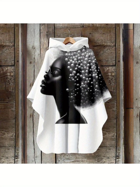 Plus Size - Plus Size, Women'S Plus Size Hooded Cape Coat - Heavyweight Winter Jacket with Fan-Shaped Hem, Elegant Loose Fit Hoodie for Cold Weather, Formal & Casual Outfits - Fall/Winter Outerwear (No Belt Needed), Fall Fash