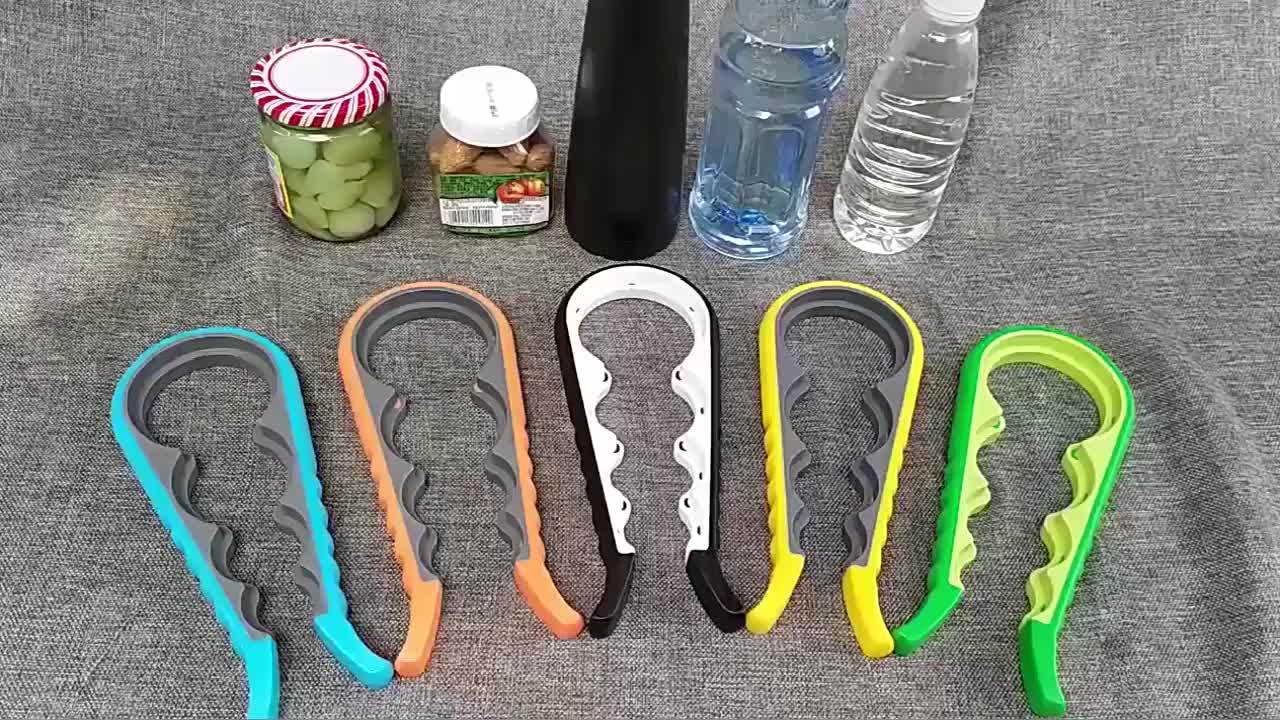 [4-in-1 Can Opener] 4-in-1 Anti-Slip Can Opener with Ergonomic Silicone Handle | Manual Kitchen Tool for Cans, Jars & Jam Lids | Durable Plastic, 4 Colors (Yellow, Blue, Orange, Red)