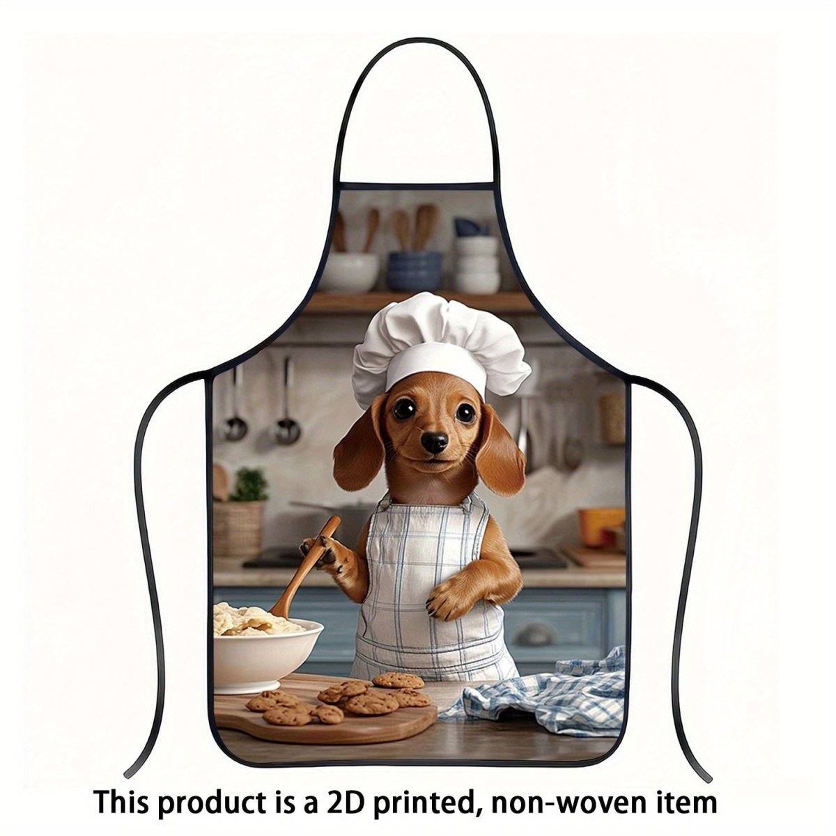 1pc Cute Dachshund Chef Apron - 2D Printed with Hat and Utensils, Polyester Baking Gardening Apron, Home Decor Holiday Gift - Buy That Thang