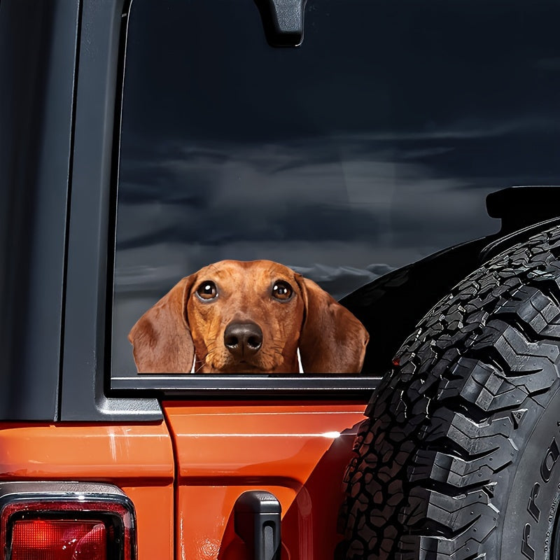 Peeking Dachshund Car Decal Sticker, Realistic Red Dachshund Dog Waterproof Removable Funny Car Window Truck Sticker Vinyl Bumper Sticker Decal, Dog Lover Gift, Dog Gift, Pet Vinyl Stickers