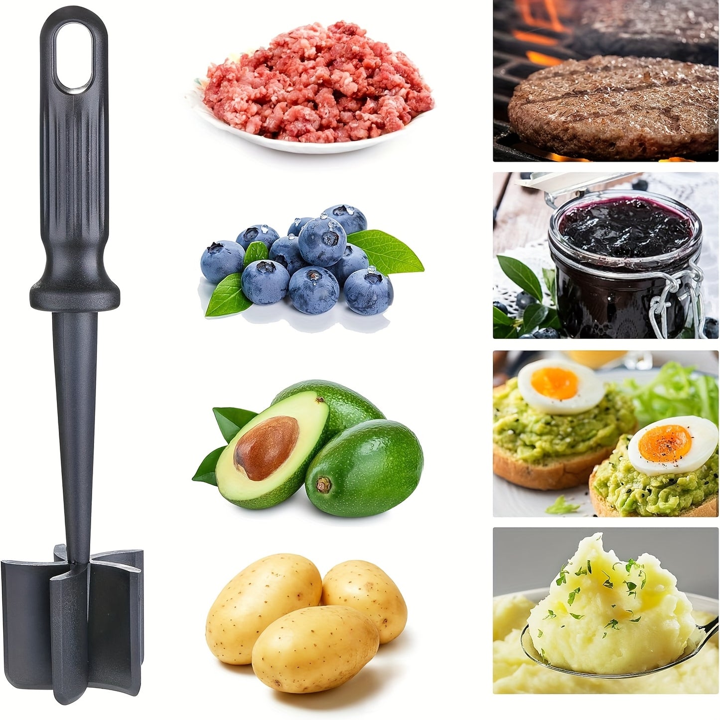 Upgraded Heavy-Duty Manual Meat Chopper & Masher with Heat-Resistant Non-Stick Nylon Head, Sharp Blades & Ergonomic Handle - Multi-Purpose Kitchen Tool for Ground Beef, Potatoes, Veggies, Food - Mincing, Chopping, Smashing -