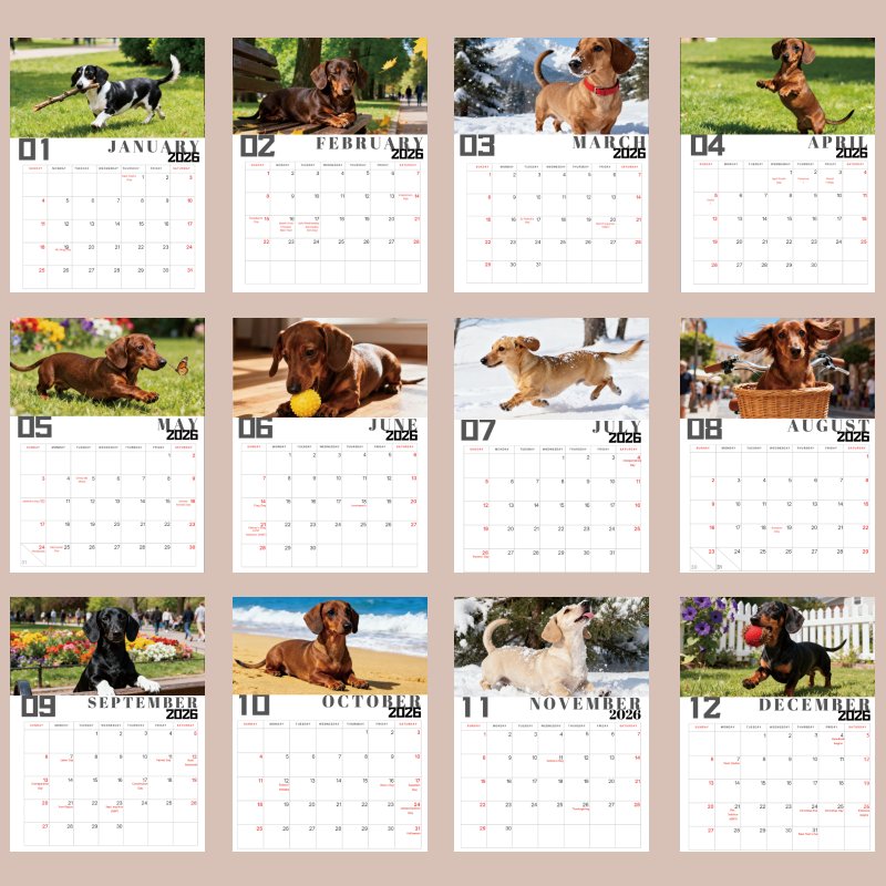 [Dachshund Calendar] 2026 Dachshund Wall Calendar - 1pc Large 11x8.2 Monthly Planner with Puppy Photos, Durable Yearly Gift for Pet Lovers, Christmas/Birthday Present (January 2026 - December 2026)