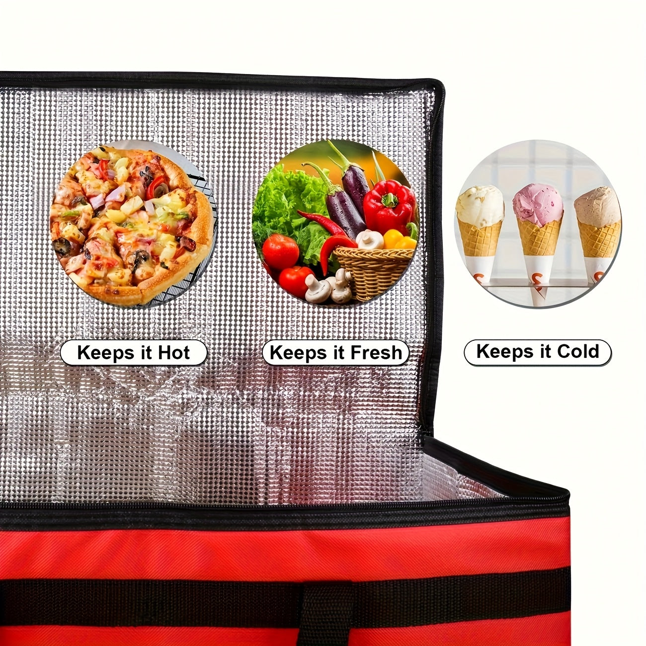 1 Pcs XXXL Oversized Red Insulated Delivery Bag - Cold-Resistant, Heat-Resistant, Foldable, And Durable With 2mm Grid-Pattern Pearl Cotton And Non-Woven Fabric, Warmer Than Aluminum Foil - Reusable Shopping And Food Storage B